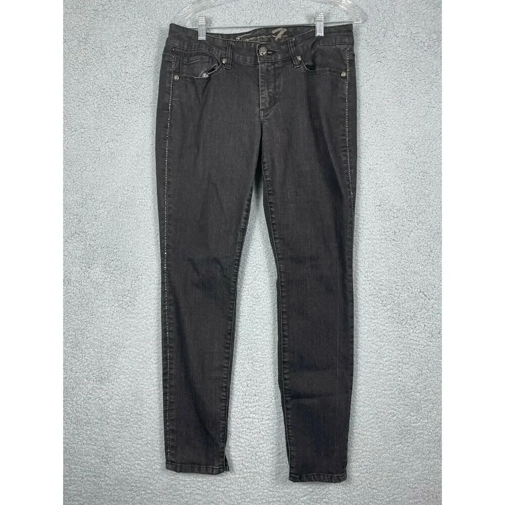 Seven 7 Jeans Stretchy Gems Pockets Size 10 Tapered Seven7 Black Rhinestone